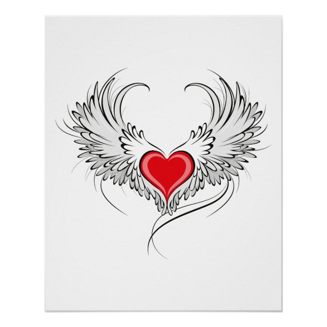 Póster Coração Anjo Vermelho com asas (Frente)