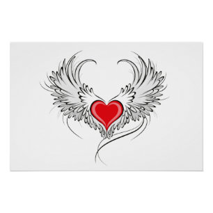 Póster Coração Anjo Vermelho com asas