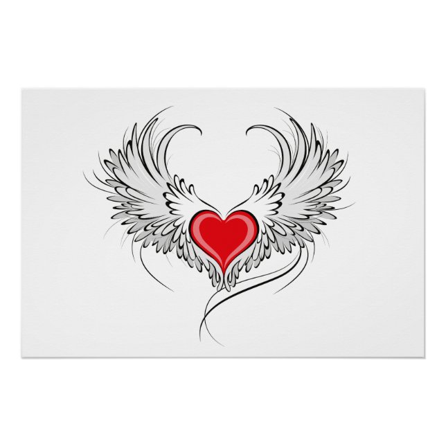 Póster Coração Anjo Vermelho com asas (Frente)