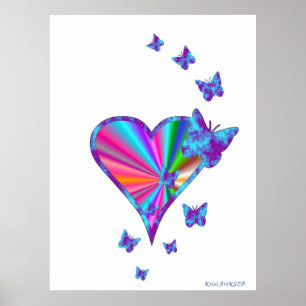 Póster Coração arco-íris e borboleta