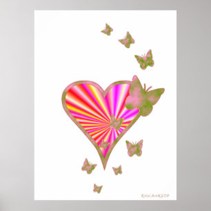 Poster Coração arco-íris e borboleta