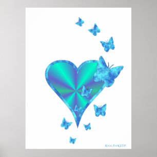 Poster Coração arco-íris e borboleta