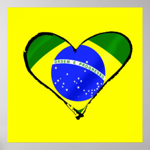 Poster Coração brasileiro do amor da bandeira de Brasil