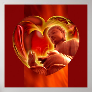 Póster Coração BUDHA Vermelho-fogo