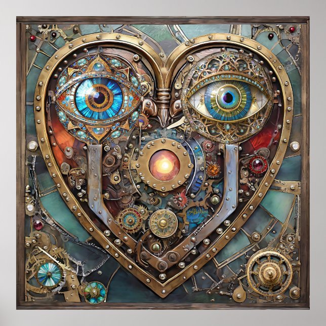 Poster Coração Caprichoso Steampunk Eu Vejo Você Eu Amo V (Frente)