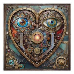 Póster Coração Caprichoso Steampunk Eu Vejo Você Eu Amo V