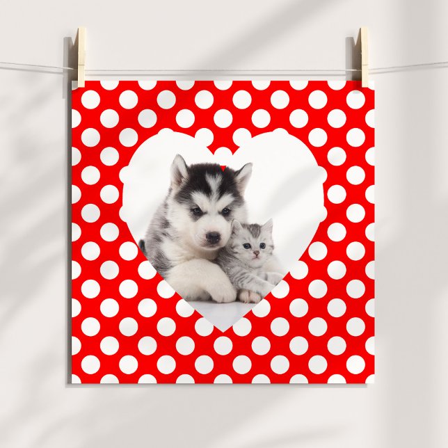 Póster Coração com Bolinhas Vermelho e Branco Foto (Red and White Polka Dot Heart Photo Poster)