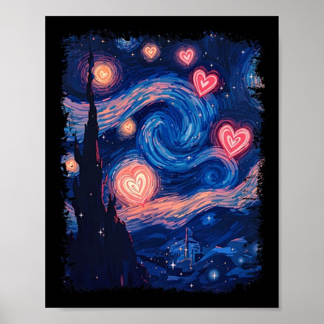 Poster Coração Combinando Casal Noite Estrelada De Van Go (Frente)
