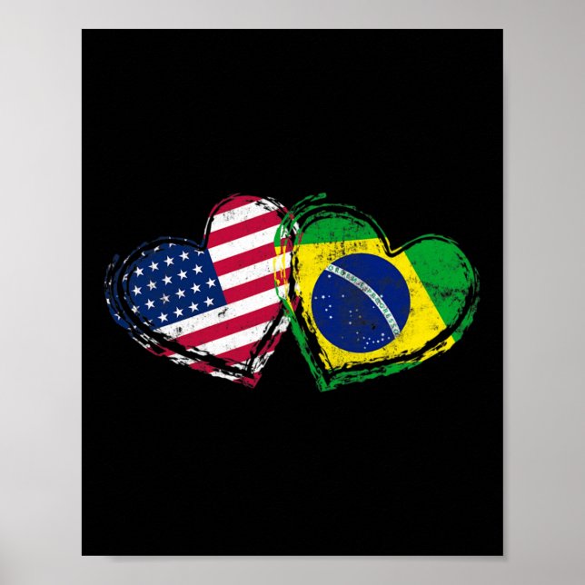 Poster Coração da Bandeira Americana do Brasil Amor Ameri (Frente)