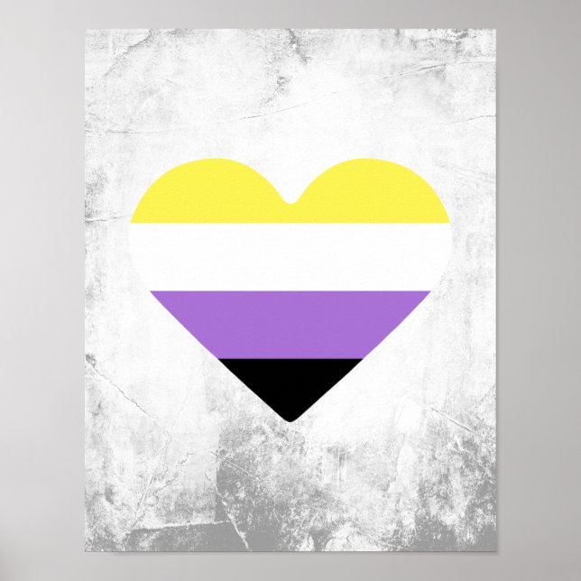 Poster Coração da Bandeira do Orgulho Não Binário (Frente)
