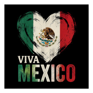 Póster Coração da Bandeira Mexicana Viva Dia da Independê