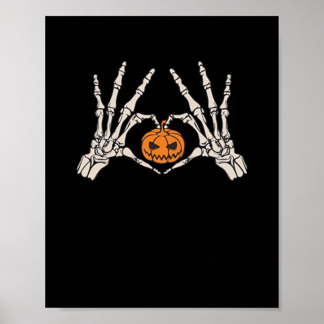 Poster Coração Da Mão E Pumpkin Engraçado Hallow (Frente)