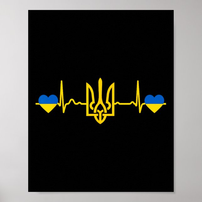 Poster Coração da Ucrânia Bandeira Ucraniana Tridente Dou (Frente)