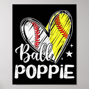 Poster Coração de beisebol e softbol de bola em bola