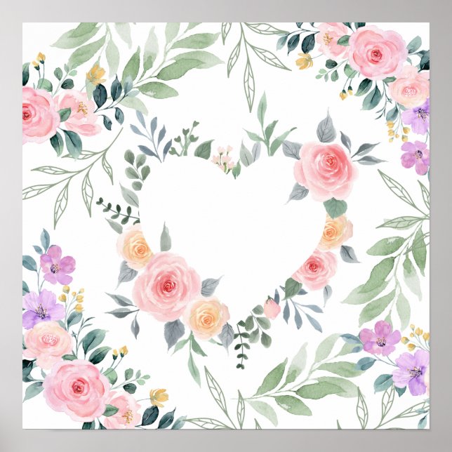 Poster Coração de Flor Rosa (Frente)