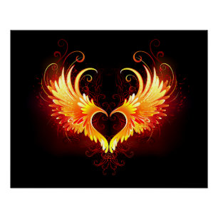 Póster Coração de Fogo Angelical com Asas