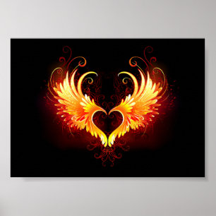 Poster Coração de Fogo Angelical com Asas