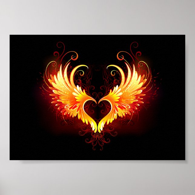 Poster Coração de Fogo Angelical com Asas (Frente)