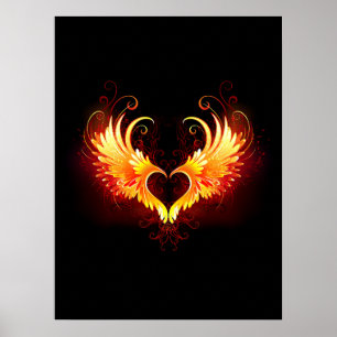 Poster Coração de Fogo Angelical com Asas