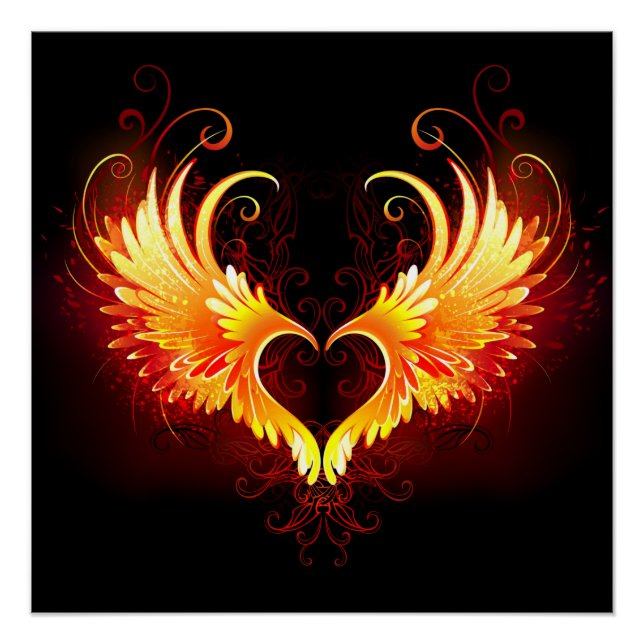 Póster Coração de Fogo Angelical com Asas (Frente)