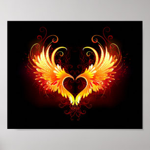 Poster Coração de Fogo Angelical com Asas