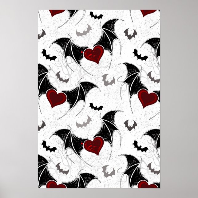Poster Coração de Halloween com asas de morcego pretas (Frente)