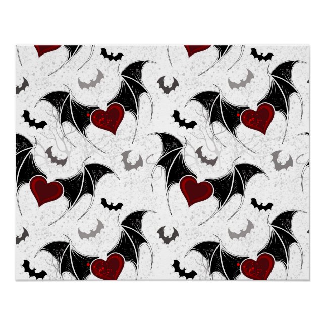 Póster Coração de Halloween com asas de morcegos pretos (Frente)