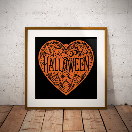 Poster Coração de Halloween, Coração em Forma de Laranja,