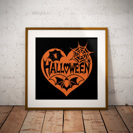 Poster Coração de Halloween, Coração Laranja em Forma, Te