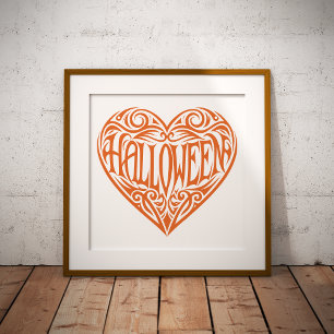 Poster Coração de Halloween, Coração Laranja, Feriado