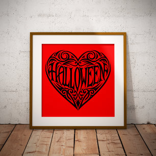 Poster Coração de Halloween, Coração Preto, Feriado