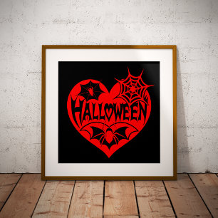 Poster Coração de Halloween, Coração Vermelho, Teia de Ar