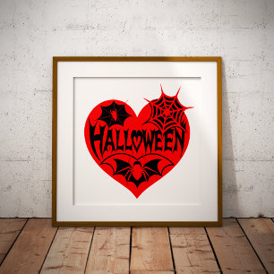 Poster Coração de Halloween, Coração Vermelho, Teia de Ar