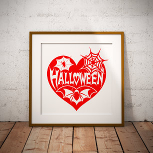 Poster Coração de Halloween, Coração Vermelho, Teia de Ar