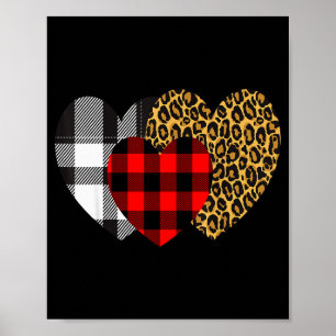 Poster Coração de Leopardo Búfalo Vermelho Preto Xadrez C