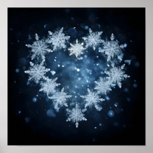 Poster Coração de Natal feito com flocos de neve