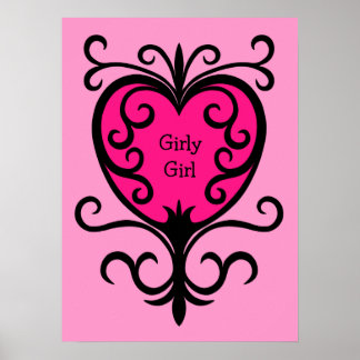 Póster Coração de ornamentado de menina rosa-quente