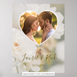 Poster Coração de Rosa Branca Sonhadora Foto Casamento Re