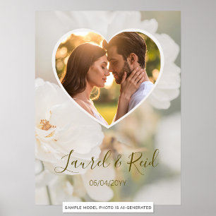 Poster Coração de Rosa Branca Sonhadora Foto Casamento Re