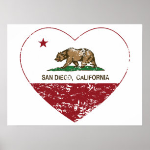 Poster coração de San Diego da bandeira de Califórnia