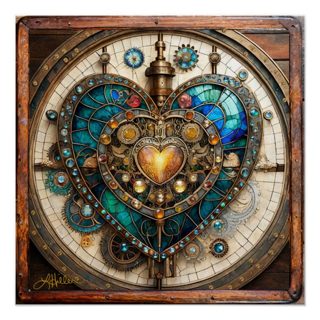 Póster Coração de Vidro Manchado Dourado Série Steampunk (Frente)