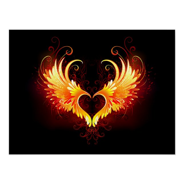 Póster Coração do Anjo Fogo com Asas (Frente)
