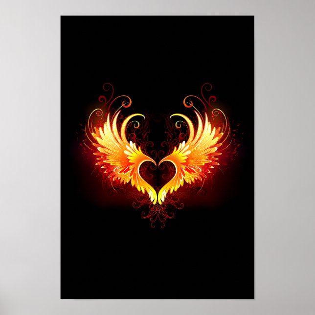 Poster Coração do Anjo Fogo com Asas (Frente)