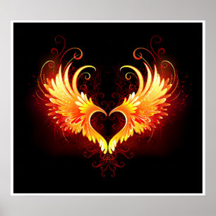Poster Coração do Anjo Fogo com Asas