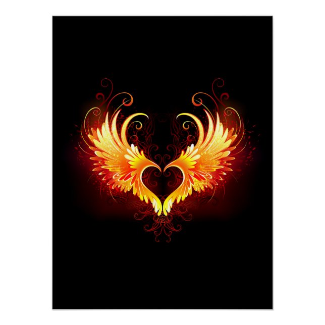 Póster Coração do Anjo Fogo com Asas (Frente)