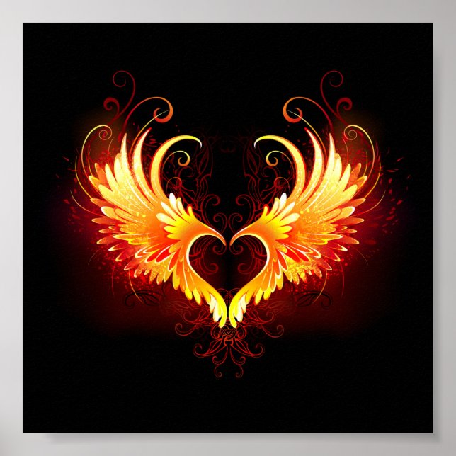Poster Coração do Anjo Fogo com Asas (Frente)