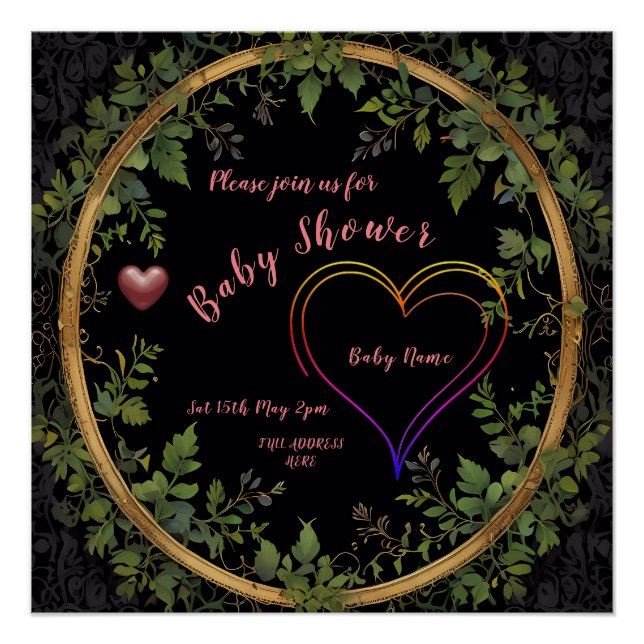 Póster Coração do chá de fraldas (Frente)