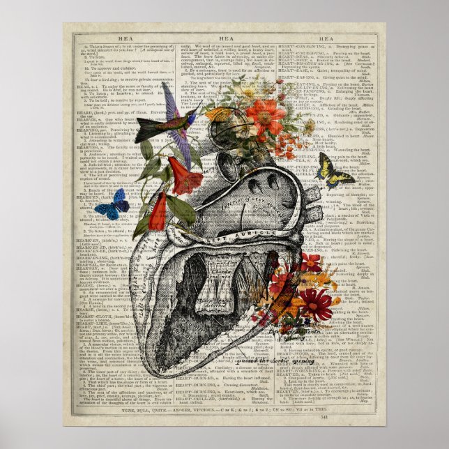 Poster Coração e Flores do Dicionário de Anatomia (Frente)