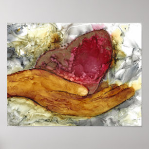 Poster Coração e Mão 13 x 10"