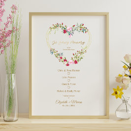 Poster Coração Floral na Mesa de Casamento de Memória Ama